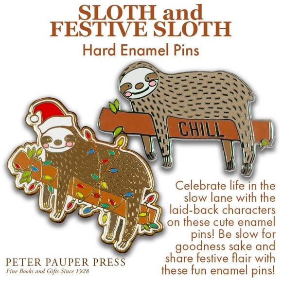 SLOTH and FESTIVE SLOTH Hard Enamel Pins - Picture 1 of 9
